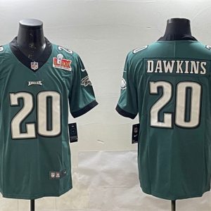 Men's Philadelphia Eagles #20 Brian Dawkins Green 2025 Super Bowl LIX Patch Vapor Untouchable Limited Stitched Football Jersey - Custom Name