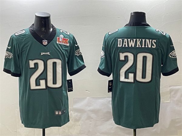 Men's Philadelphia Eagles #20 Brian Dawkins Green 2025 Super Bowl LIX Patch Vapor Untouchable Limited Stitched Football Jersey - Custom Name