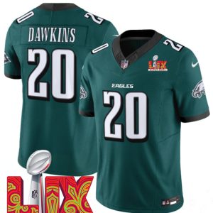 Men's Philadelphia Eagles #20 Brian Dawkins Green F.U.S.E. 24 25 Super Bowl LIX Vapor Untouchable Limited Stitched Football Jersey - Custom Name