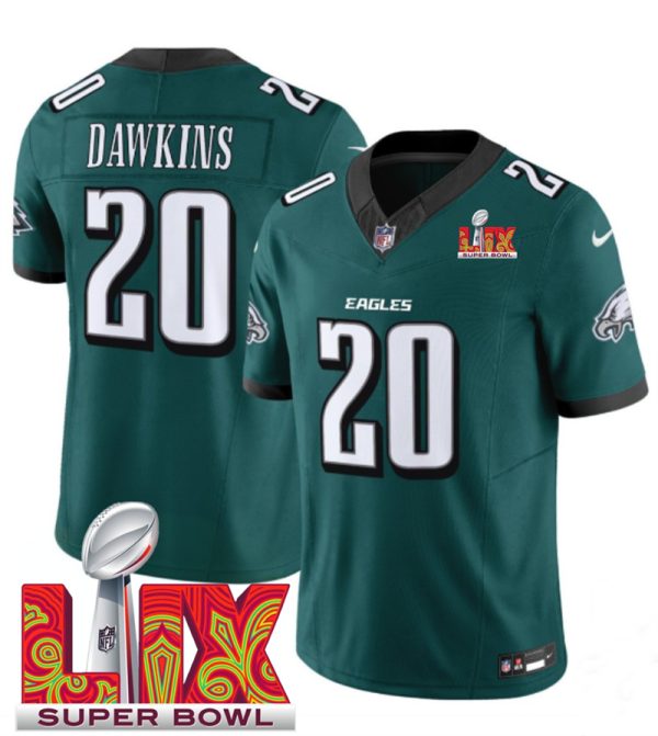 Men's Philadelphia Eagles #20 Brian Dawkins Green F.U.S.E. 24 25 Super Bowl LIX Vapor Untouchable Limited Stitched Football Jersey - Custom Name