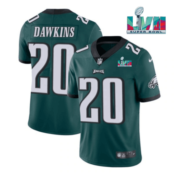 Men's Philadelphia Eagles #20 Brian Dawkins Green Super Bowl LVII Patch Vapor Untouchable Limited Stitched Jersey - Custom Name