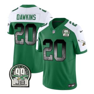 Men's Philadelphia Eagles #20 Brian Dawkins Green White 2023 F.U.S.E. Throwback Vapor Untouchable Limited Stitched Football Jersey - Custom Name