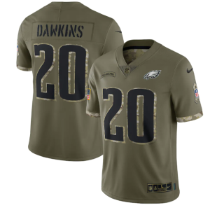 Men's Philadelphia Eagles #20 Brian Dawkins Olive 2022 Salute To Service Limited Stitched Jersey - Custom Name