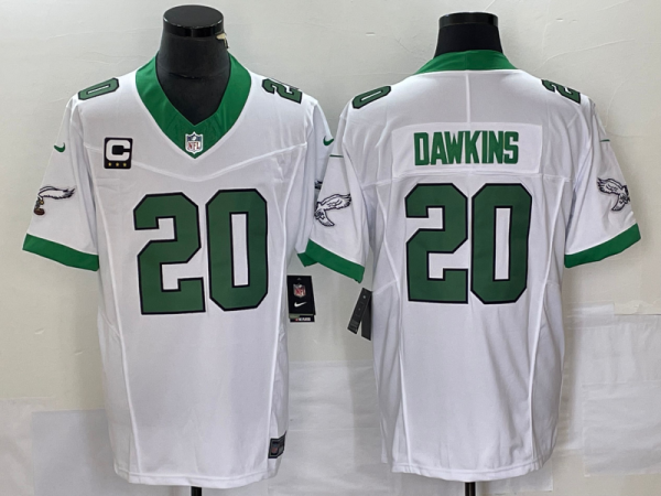 Men's Philadelphia Eagles #20 Brian Dawkins White 2023 F.U.S.E. With C Patch Vapor Untouchable Stitched Football Jersey - Custom Name