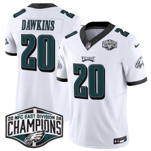 Men's Philadelphia Eagles #20 Brian Dawkins White 2024 NFC East Champions F.U.S.E. Vapor Untouchable Limited Stitched Football Jersey - Custom Name