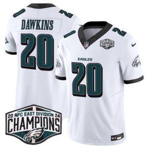 Men's Philadelphia Eagles #20 Brian Dawkins White 2024 New NFC East Champions F.U.S.E. Vapor Untouchable Limited Stitched Football Jersey - Custom Name