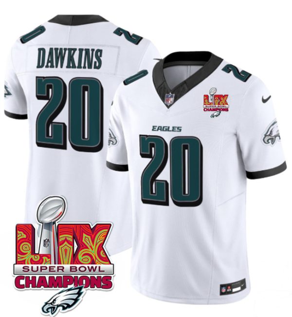 Men's Philadelphia Eagles #20 Brian Dawkins White 2025 Eagles Logo Super Bowl LIX Patch New F.U.S.E. Vapor Limited Stitched Football Jersey - Custom Name