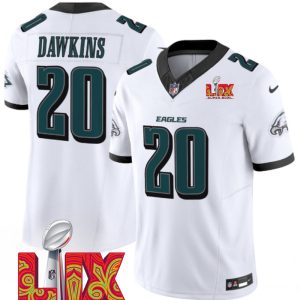 Men's Philadelphia Eagles #20 Brian Dawkins White F.U.S.E. 24 25 Super Bowl LIX Vapor Untouchable Limited Stitched Football Jersey - Custom Name