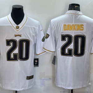 Men's Philadelphia Eagles #20 Brian Dawkins White Gold Limited Stitched Jersey - Custom Name