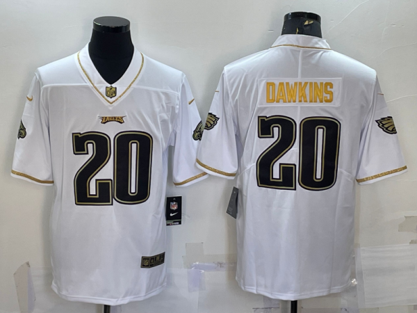 Men's Philadelphia Eagles #20 Brian Dawkins White Gold Limited Stitched Jersey - Custom Name