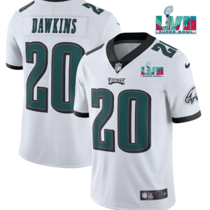 Men's Philadelphia Eagles #20 Brian Dawkins White Super Bowl LVII Patch Vapor Untouchable Limited Stitched Jersey- Custom Name