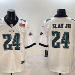Men's Philadelphia Eagles #24 Darius Slay Jr. White 2025 Super Bowl LIX Patch Vapor Untouchable Limited Stitched Football Jersey - Custom Name