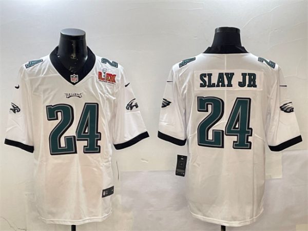 Men's Philadelphia Eagles #24 Darius Slay Jr. White 2025 Super Bowl LIX Patch Vapor Untouchable Limited Stitched Football Jersey - Custom Name