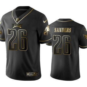 Men's Philadelphia Eagles #26 Miles Sanders Black Golden Edition Stitched Football Jersey - Custom Name