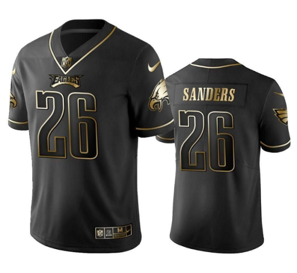 Men's Philadelphia Eagles #26 Miles Sanders Black Golden Edition Stitched Football Jersey - Custom Name