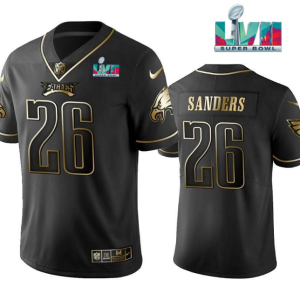 Men's Philadelphia Eagles #26 Miles Sanders Black Golden Super Bowl LVII Patch Edition Stitched Football Jersey - Custom Name