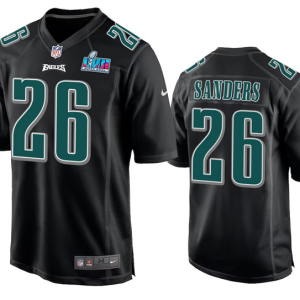Men's Philadelphia Eagles #26 Miles Sanders Black Super Bowl LVII Patch Stitched Game Jersey - Custom Name