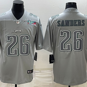 Men's Philadelphia Eagles #26 Miles Sanders Gray Super Bowl LVII Patch Atmosphere Fashion Stitched Jersey - Custom Name
