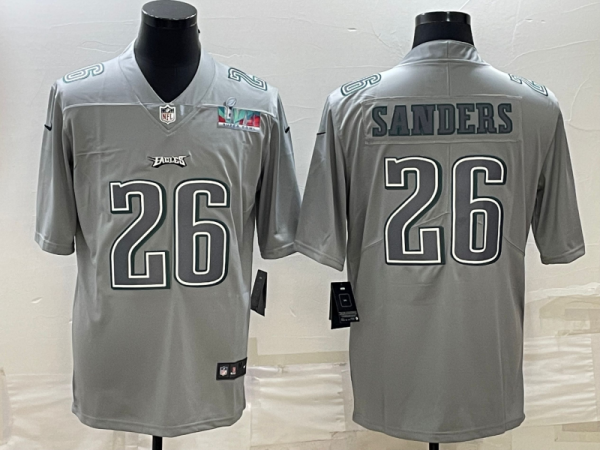 Men's Philadelphia Eagles #26 Miles Sanders Gray Super Bowl LVII Patch Atmosphere Fashion Stitched Jersey - Custom Name