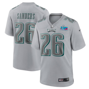 Men's Philadelphia Eagles #26 Miles Sanders Grey Super Bowl LVII Patch Atmosphere Fashion Stitched Game Jersey - Custom Name