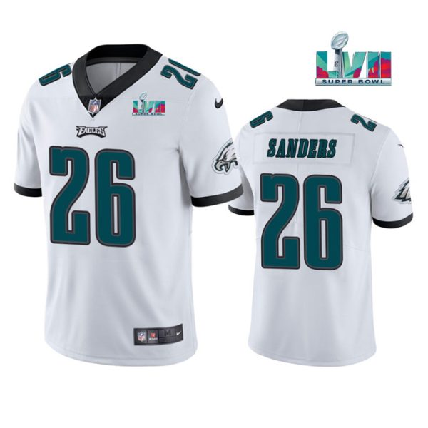 Men's Philadelphia Eagles #26 Miles Sanders White Super Bowl LVII Patch Vapor Untouchable Limited Stitched Jersey - Custom Name