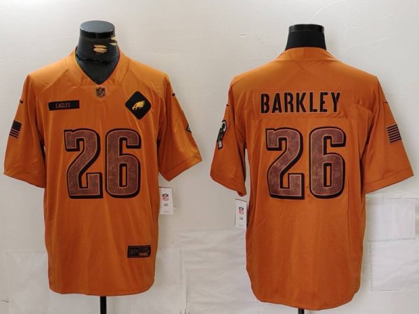 Men's Philadelphia Eagles #26 Saquon Barkley 2023 Brown Salute To Service Limited Stitched Football Jersey - Custom Name