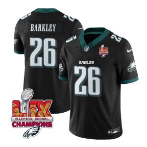 Men's Philadelphia Eagles #26 Saquon Barkley Black 2025 Eagles Logo Super Bowl LIX Patch New F.U.S.E. Vapor Untouchable Limited Stitched Football Jersey - Custom Name