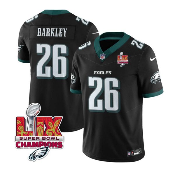 Men's Philadelphia Eagles #26 Saquon Barkley Black 2025 Eagles Logo Super Bowl LIX Patch New F.U.S.E. Vapor Untouchable Limited Stitched Football Jersey - Custom Name