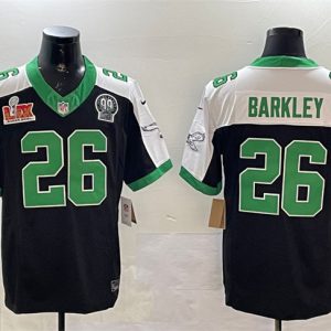 Men's Philadelphia Eagles #26 Saquon Barkley Black 2025 Super Bowl LIX Patch And Jerome Brown Patch F.U.S.E. Alternate Stitched Football Jersey - Custom Name