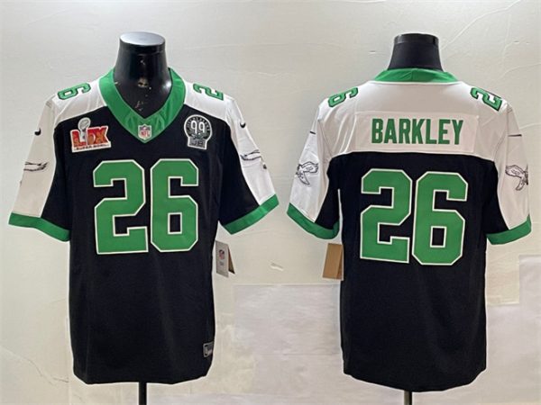 Men's Philadelphia Eagles #26 Saquon Barkley Black 2025 Super Bowl LIX Patch And Jerome Brown Patch F.U.S.E. Alternate Stitched Football Jersey - Custom Name