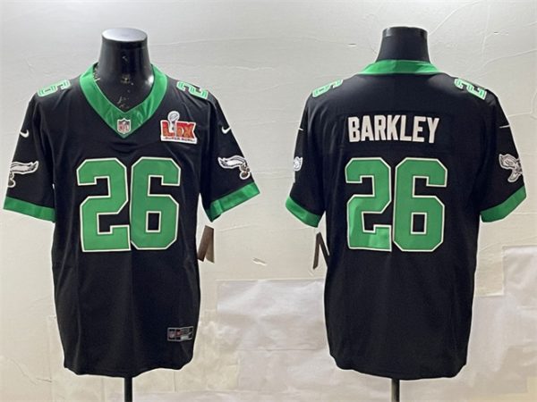 Men's Philadelphia Eagles #26 Saquon Barkley Black 2025 Super Bowl LIX Patch F.U.S.E. Vapor Untouchable Limited Stitched Football Jersey - Custom Name