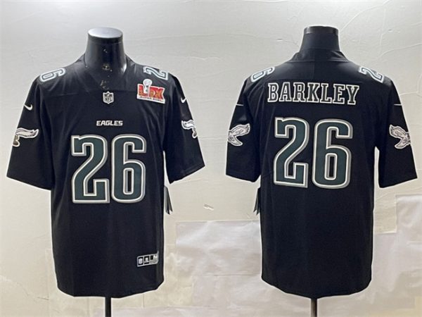 Men's Philadelphia Eagles #26 Saquon Barkley Black 2025 Super Bowl LIX Patch Fashion Vapor Untouchable Limited Stitched Football Jersey - Custom Name