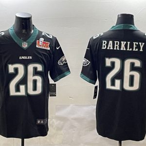Men's Philadelphia Eagles #26 Saquon Barkley Black 2025 Super Bowl LIX Patch New Vapor Untouchable Limited Stitched Football Jersey - Custom Name
