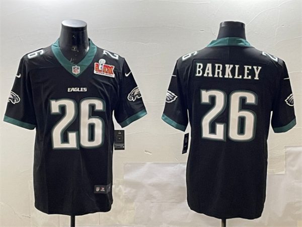 Men's Philadelphia Eagles #26 Saquon Barkley Black 2025 Super Bowl LIX Patch New Vapor Untouchable Limited Stitched Football Jersey - Custom Name