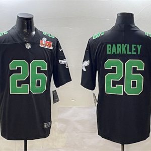 Men's Philadelphia Eagles #26 Saquon Barkley Black 2025 Super Bowl LIX Patch Throwback Vapor Untouchable Limited Stitched Football Jersey - Custom Name