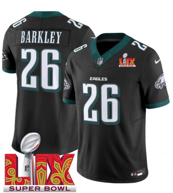 Men's Philadelphia Eagles #26 Saquon Barkley Black F.U.S.E. 24 25 Super Bowl LIX Vapor Untouchable Limited Stitched Football Jersey - Custom Name