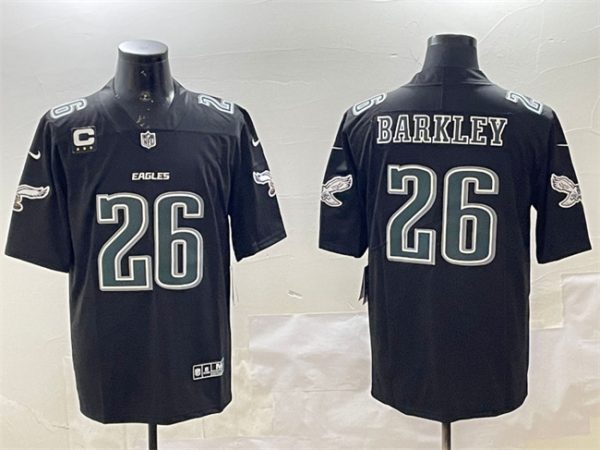 Men's Philadelphia Eagles #26 Saquon Barkley Black Fashion With 3-star C Patch Vapor Untouchable Limited Stitched Football Jersey - Custom Name