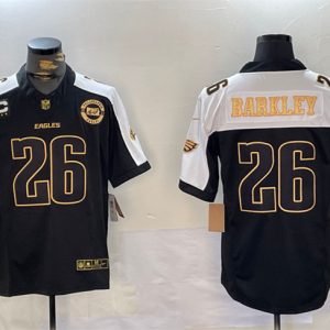 Men's Philadelphia Eagles #26 Saquon Barkley Black Gold 2024 New F.U.S.E. With 3-Star C Patch Stitched Football Jersey - Custom Name