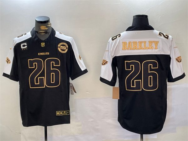 Men's Philadelphia Eagles #26 Saquon Barkley Black Gold 2024 New F.U.S.E. With 3-Star C Patch Stitched Football Jersey - Custom Name