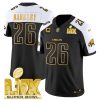 Men's Philadelphia Eagles #26 Saquon Barkley Black Gold 2025 Super Bowl LIX With 4-Star C Patch New F.U.S.E. Vapor Untouchable Limited Stitched Football Jersey - Custom Name