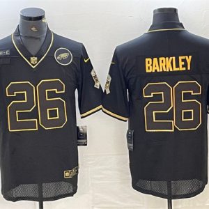 Men's Philadelphia Eagles #26 Saquon Barkley Black Gold Salute To Service Limited Stitched Jersey - Custom Name