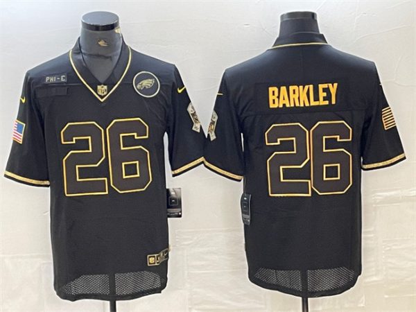 Men's Philadelphia Eagles #26 Saquon Barkley Black Gold Salute To Service Limited Stitched Jersey - Custom Name