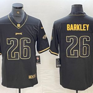 Men's Philadelphia Eagles #26 Saquon Barkley Black Golden Edition Limited Stitched Jersey - Custom Name