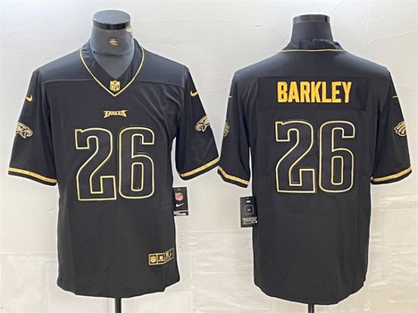 Men's Philadelphia Eagles #26 Saquon Barkley Black Golden Edition Limited Stitched Jersey - Custom Name