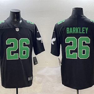 Men's Philadelphia Eagles #26 Saquon Barkley Black Throwback Vapor Untouchable Limited Stitched Football Jersey - Custom Name