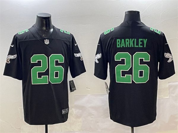 Men's Philadelphia Eagles #26 Saquon Barkley Black Throwback Vapor Untouchable Limited Stitched Football Jersey - Custom Name
