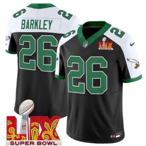 Men's Philadelphia Eagles #26 Saquon Barkley Black White 2025 Super Bowl LIX Patch F.U.S.E. Vapor Untouchable Limited Stitched Football Jersey - Custom Name