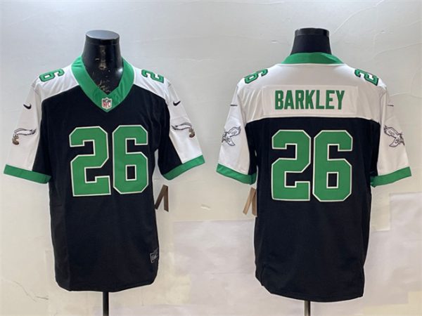 Men's Philadelphia Eagles #26 Saquon Barkley Black White F.U.S.E. Vapor Untouchable Limited Stitched Football Jersey - Custom Name