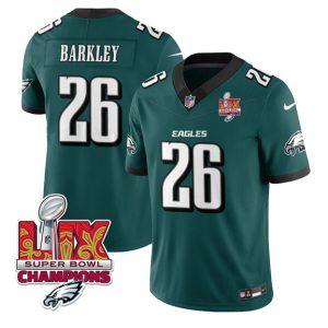 Men's Philadelphia Eagles #26 Saquon Barkley Green 2025 Eagles Logo Super Bowl LIX Patch New F.U.S.E. Vapor Untouchable Limited Stitched Football Jersey - Custom Name