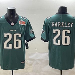 Men's Philadelphia Eagles #26 Saquon Barkley Green 2025 Super Bowl LIX Patch New Vapor Untouchable Limited Stitched Football Jersey - Custom Name